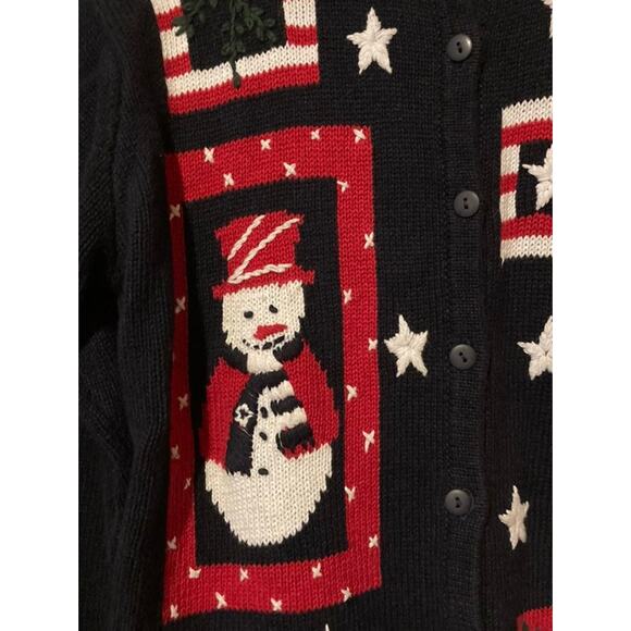 Quacker Factory Christmas Cardigan Red White & Blue ~ Snowmen Stars MEDIUM - Picture 3 of 7